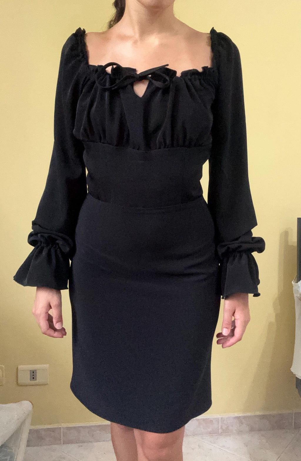 Brielle Black Crepe Puff-Sleeve Top — view 5