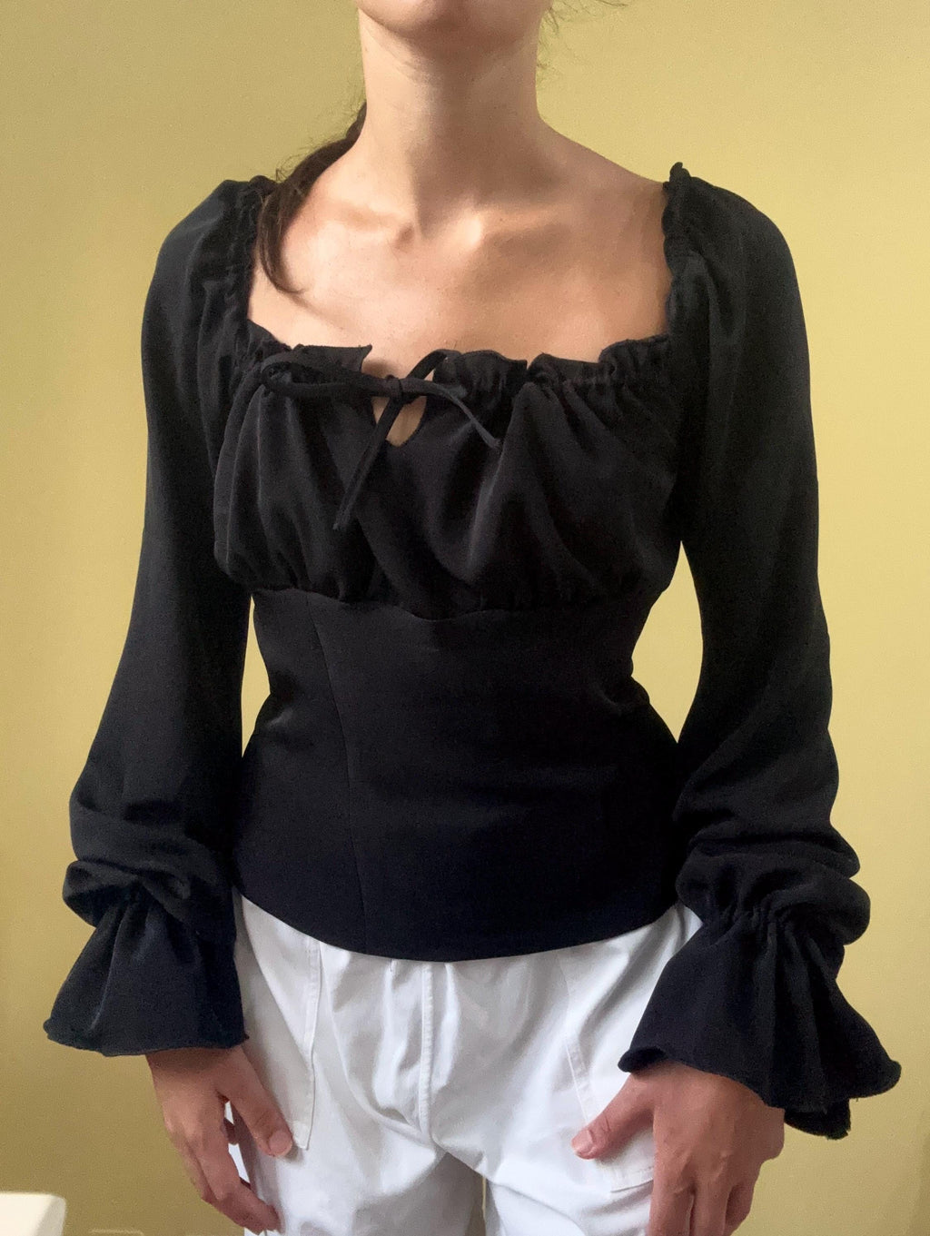 Brielle Black Crepe Puff-Sleeve Top — Strouse's