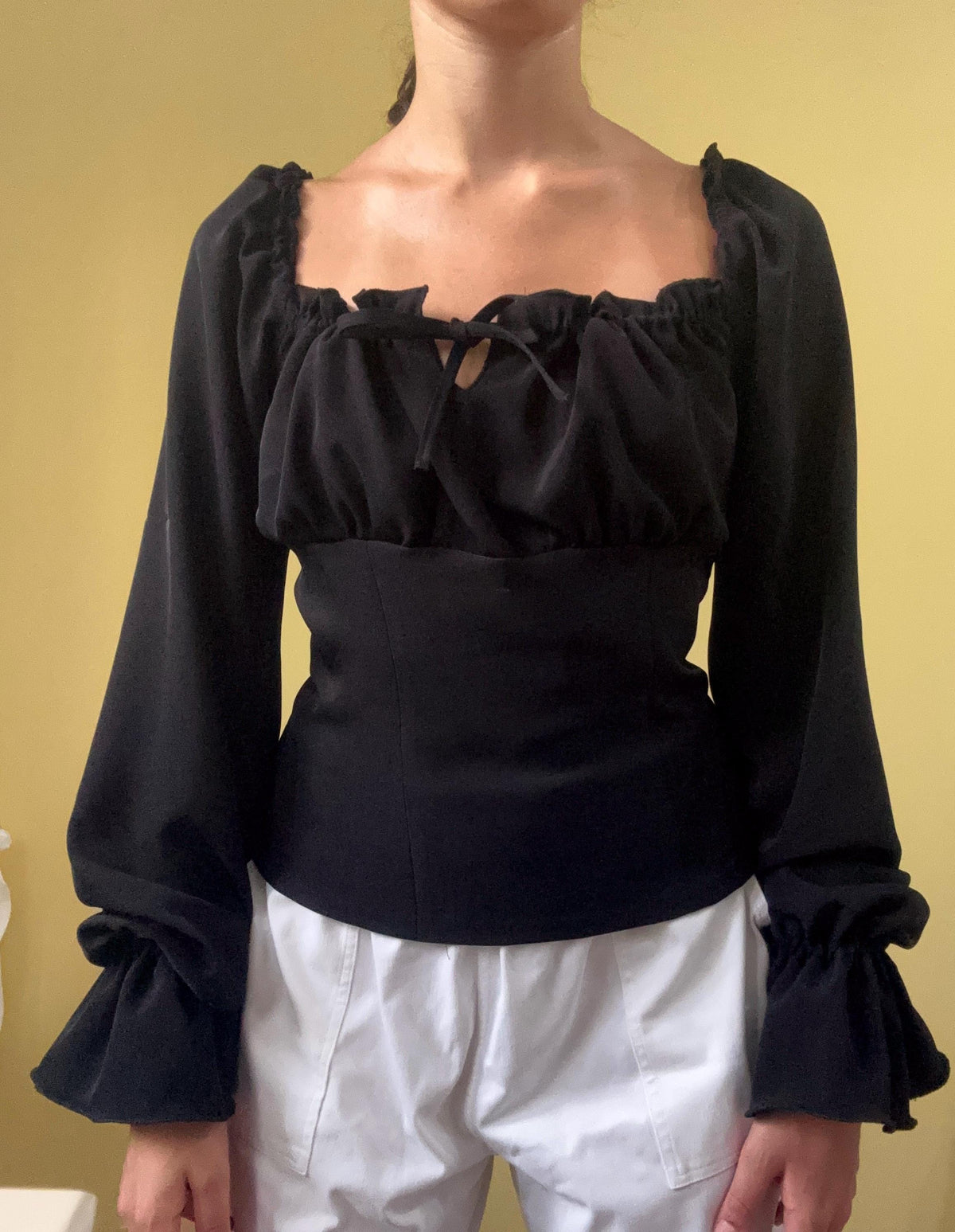 Brielle Black Crepe Puff-Sleeve Top — view 2