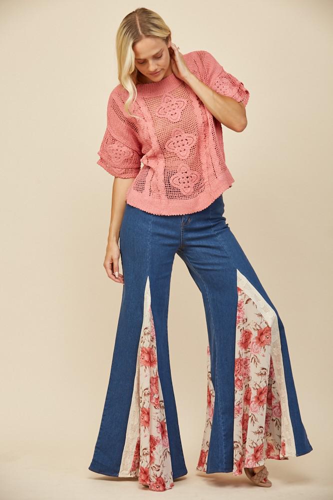 Thea Floral Lace Wide-Leg Jeans — view 6