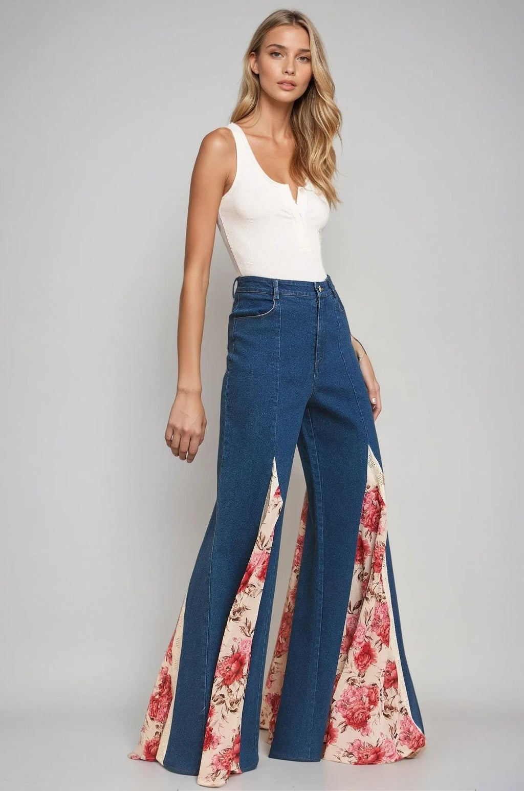 Thea Floral Lace Wide-Leg Jeans — view 3