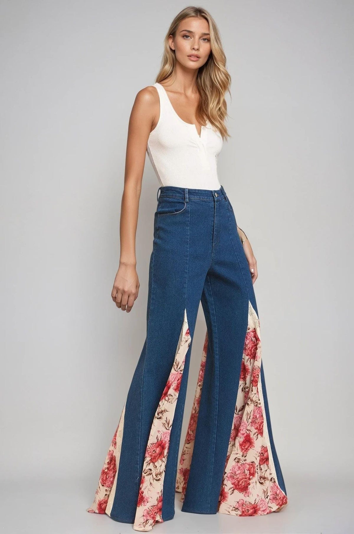 Thea Floral Lace Wide-Leg Jeans — view 3