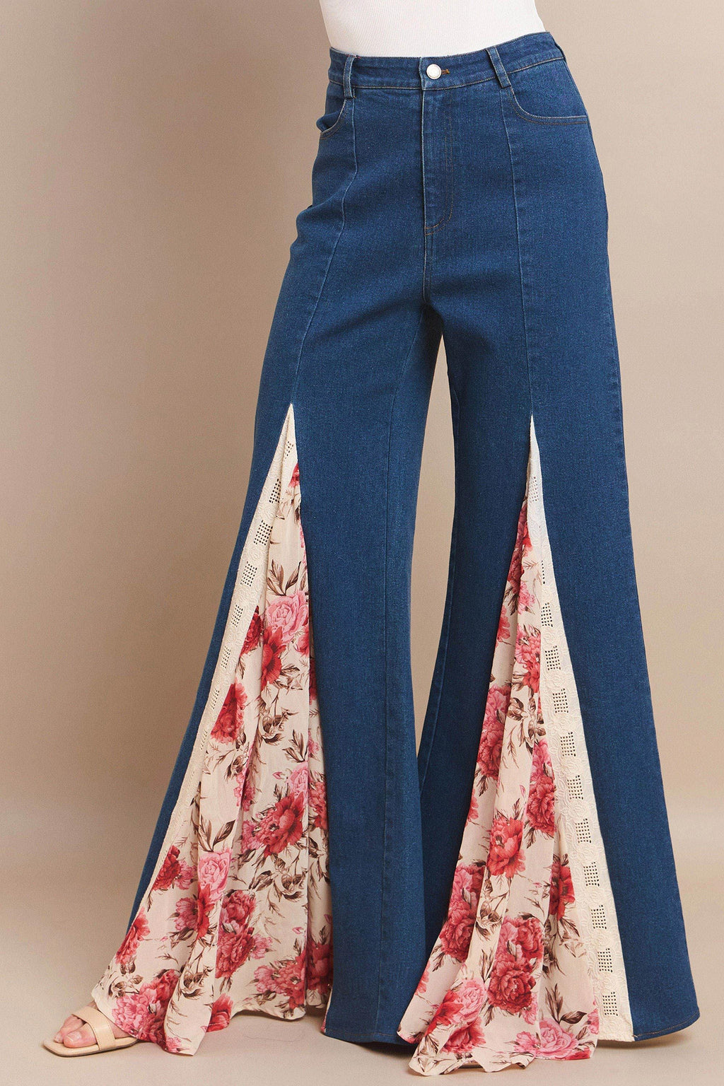 Thea Floral Lace Wide-Leg Jeans — view 4
