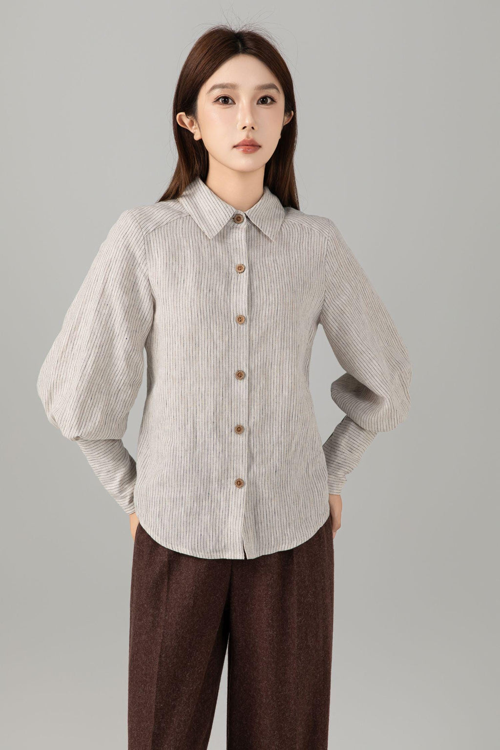 Isla Striped Linen Button-Down Shirt — view 3