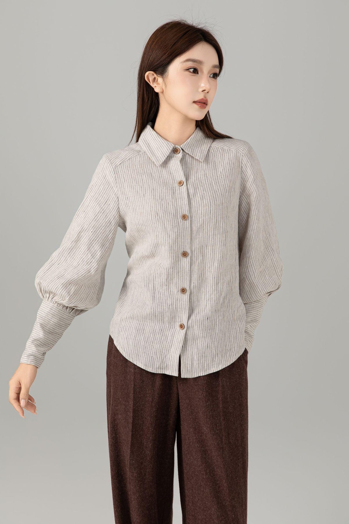 Isla Striped Linen Button-Down Shirt — view 2