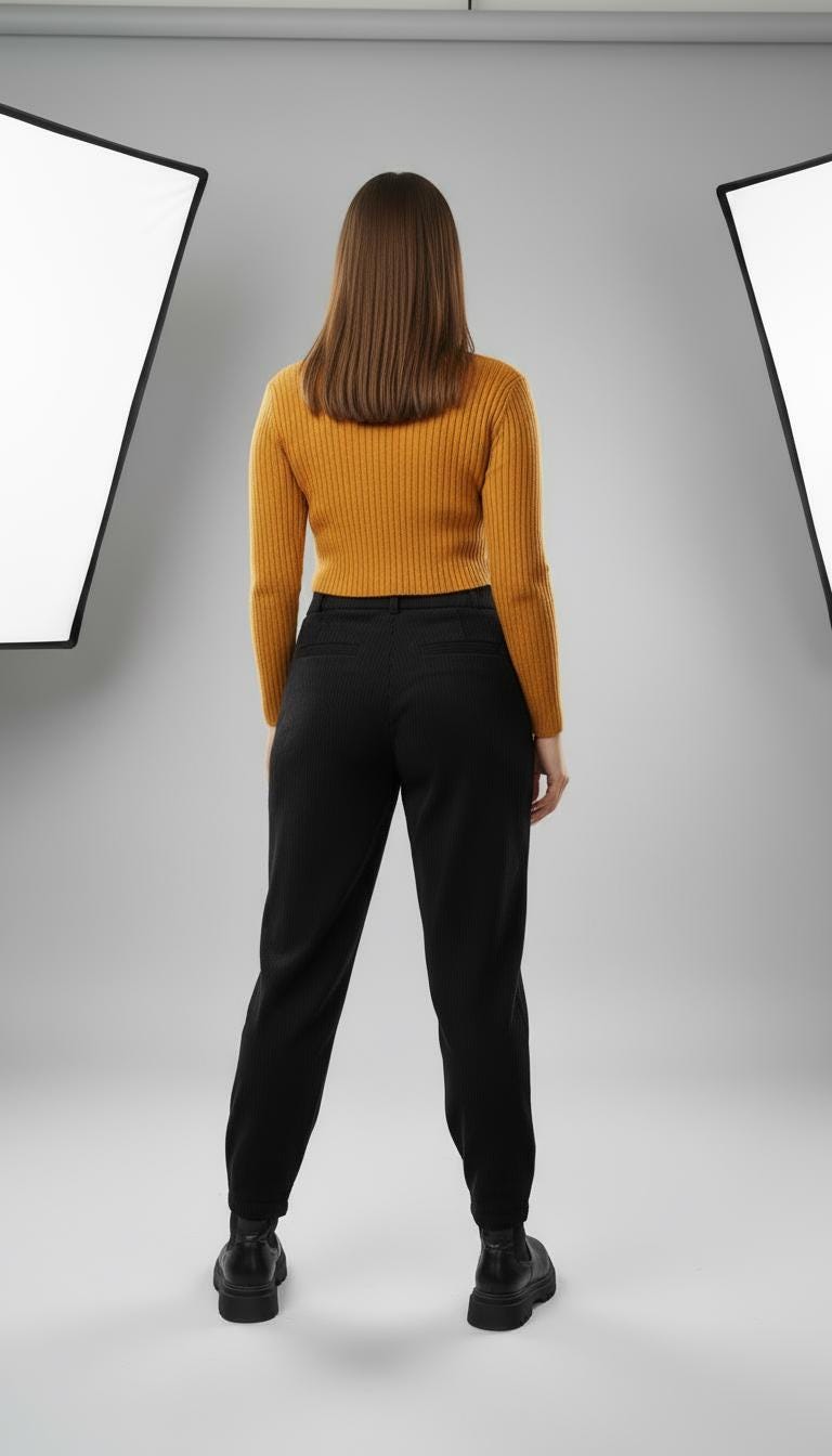Vida Black Cotton High-Waist Corduroy Pants — view 3