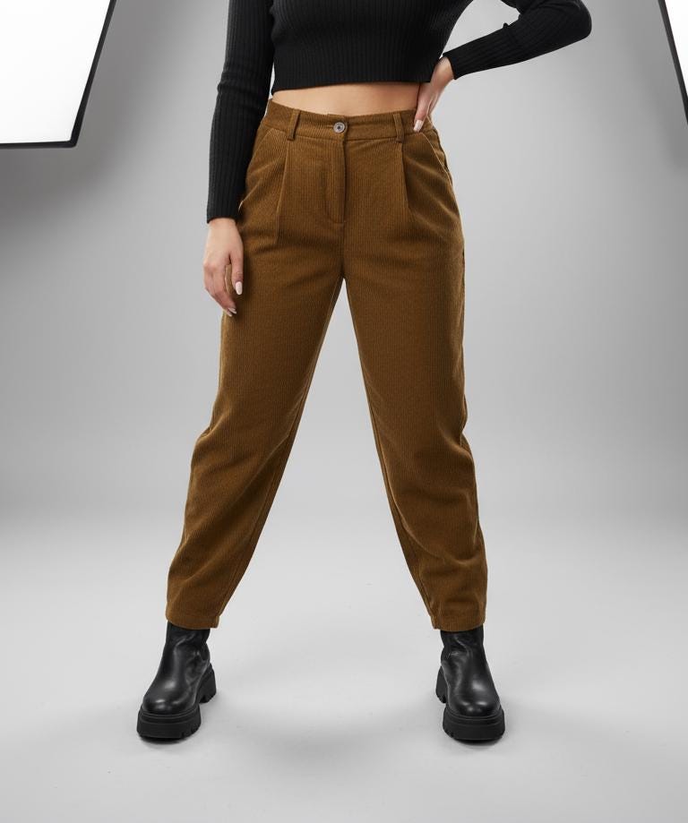 Vida Black Cotton High-Waist Corduroy Pants — view 5