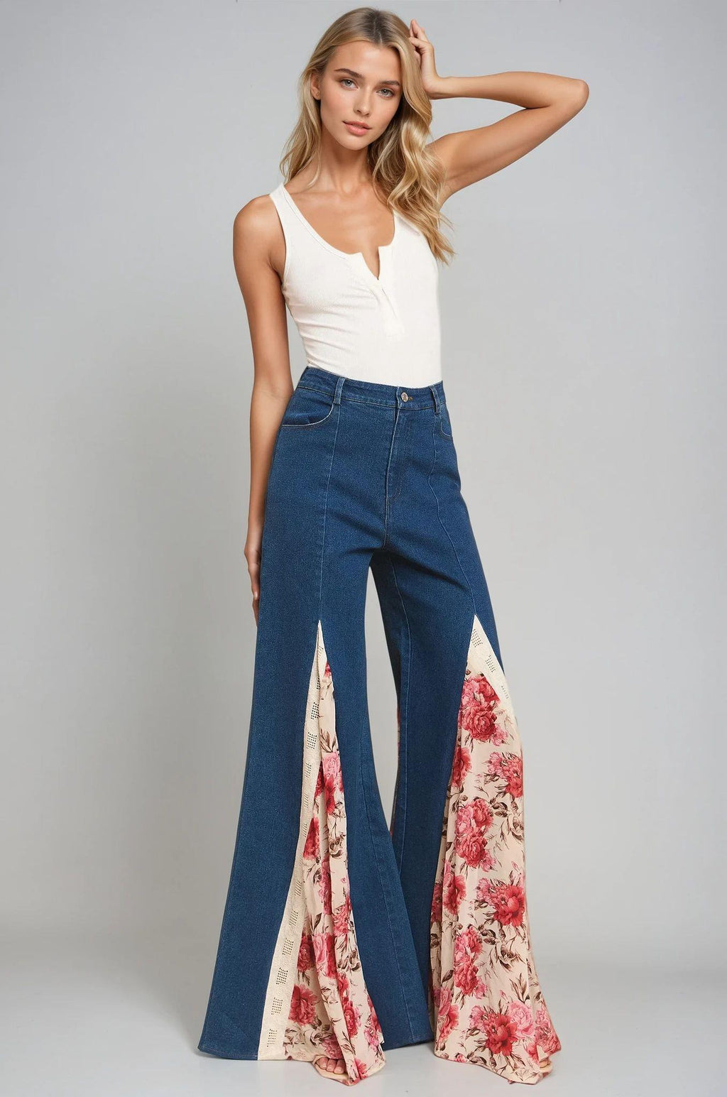 Thea Floral Lace Wide-Leg Jeans — view 2
