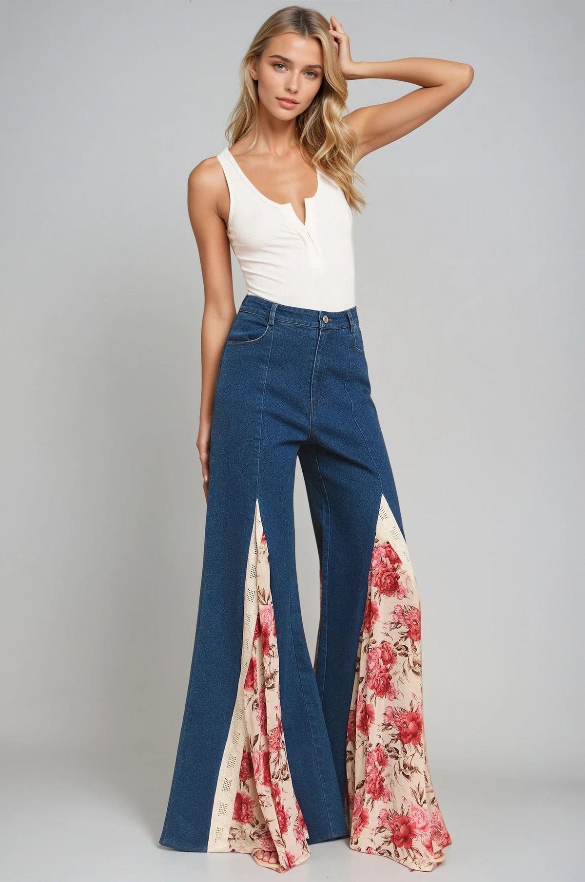 Thea Floral Lace Wide-Leg Jeans — view 2