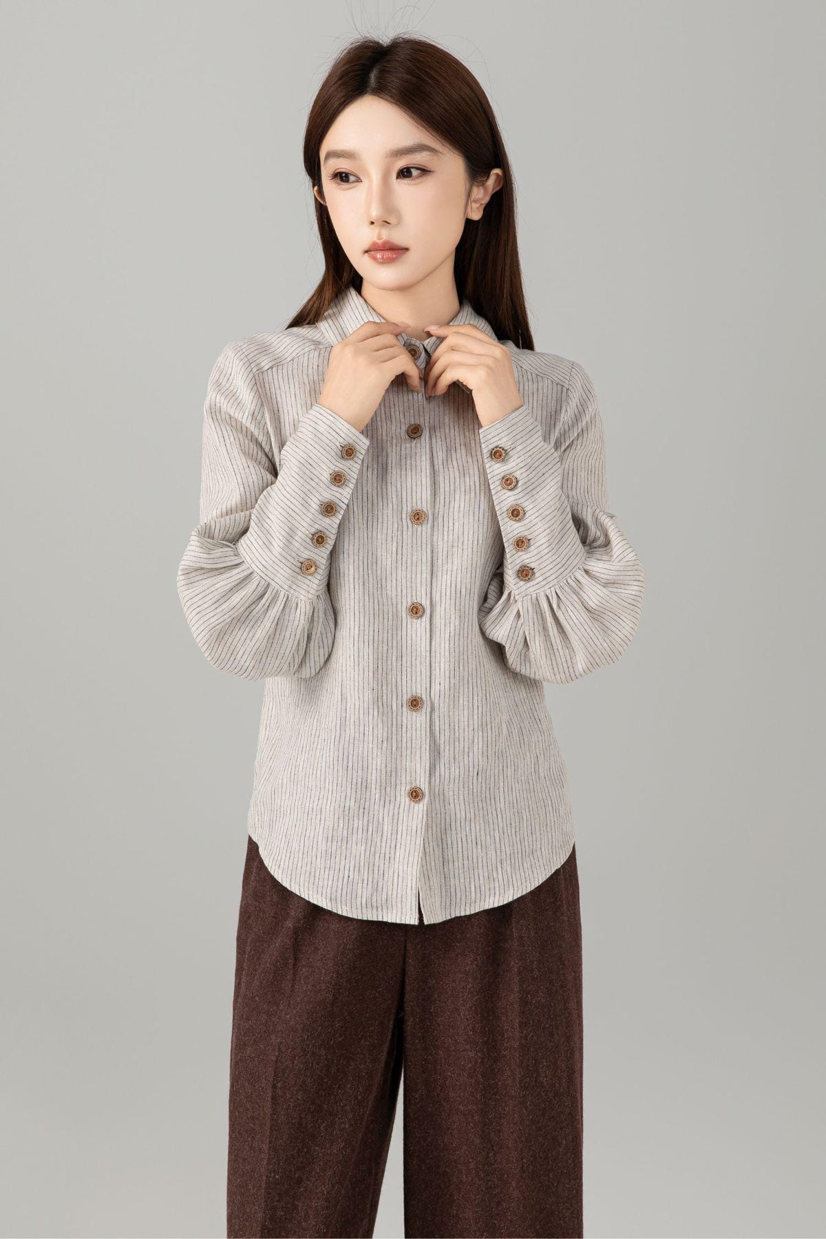Isla Striped Linen Button-Down Shirt — view 4