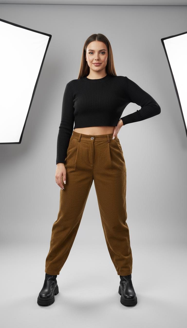 Orla Khaki High-Waist Corduroy Pants — view 2