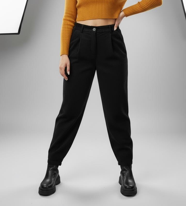 Vida Black Cotton High-Waist Corduroy Pants — Strouse's