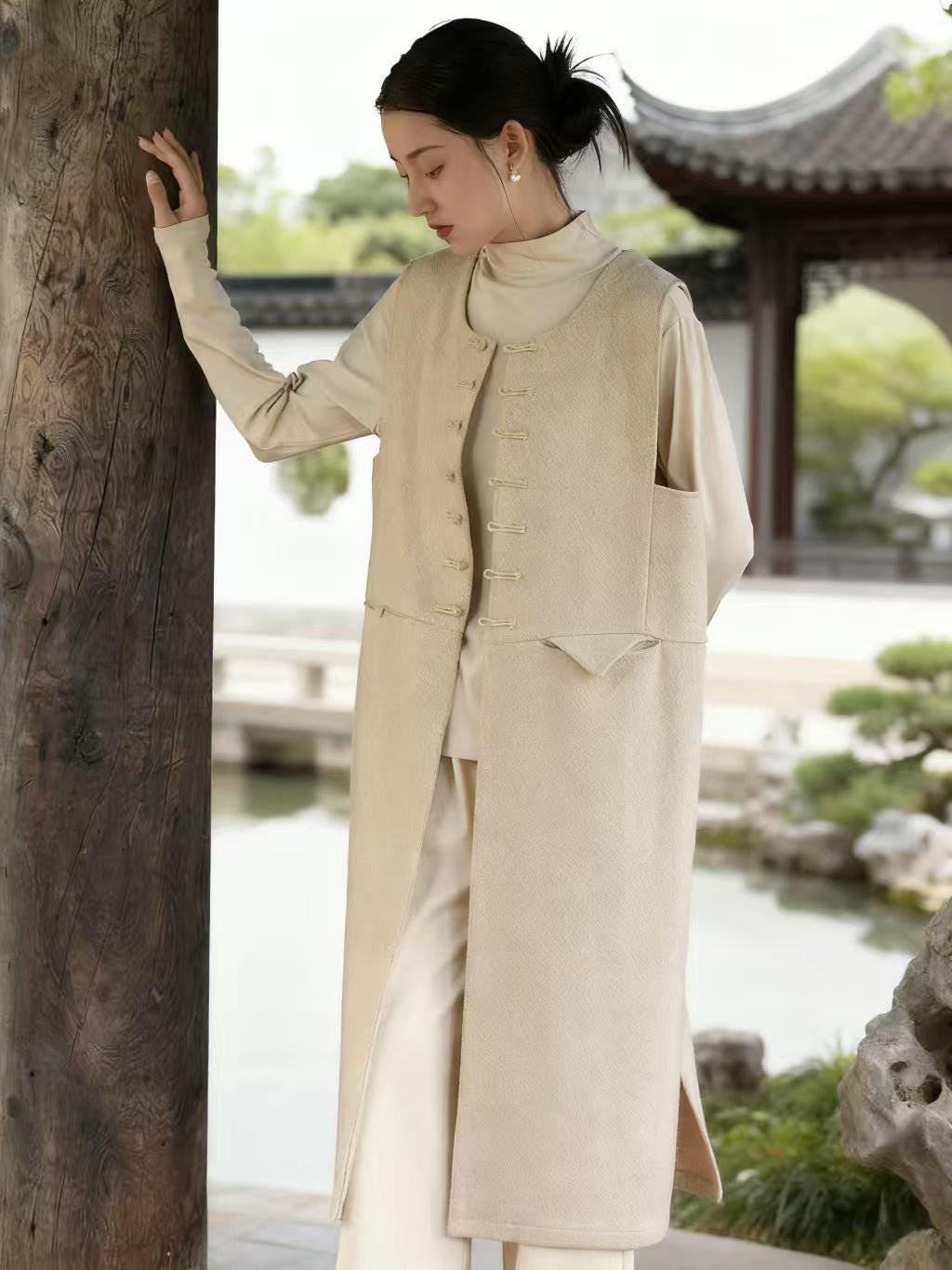 Cleo Beige Wool Midi Dress — view 3
