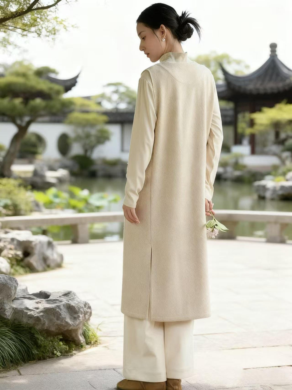 Cleo Beige Wool Midi Dress — view 4