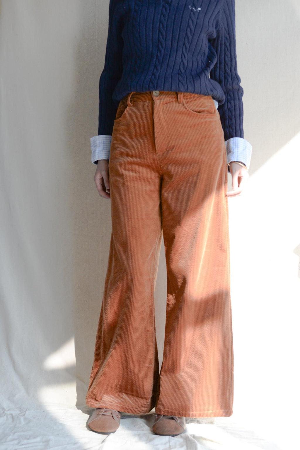 Ava Brown Cotton Wide-Leg Corduroy Pants — view 2