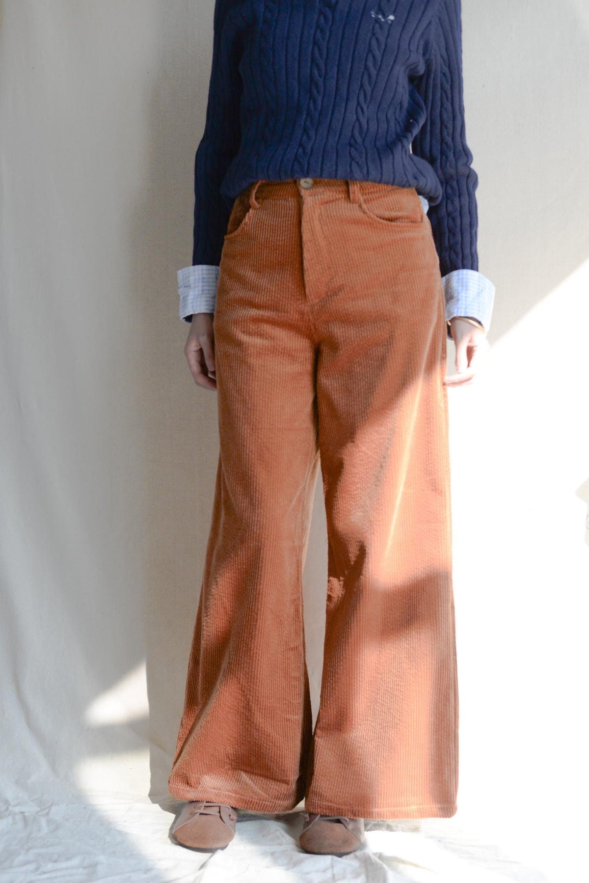 Ava Brown Cotton Wide-Leg Corduroy Pants — view 2