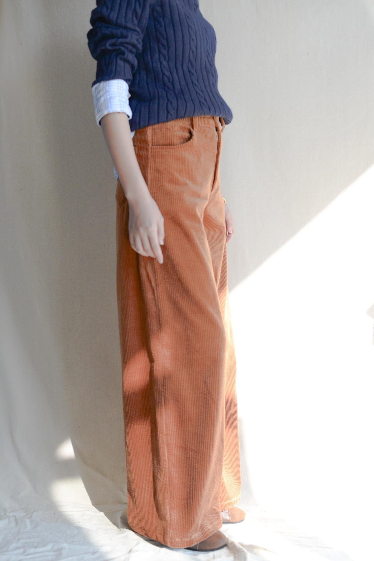 Ava Brown Cotton Wide-Leg Corduroy Pants — view 3