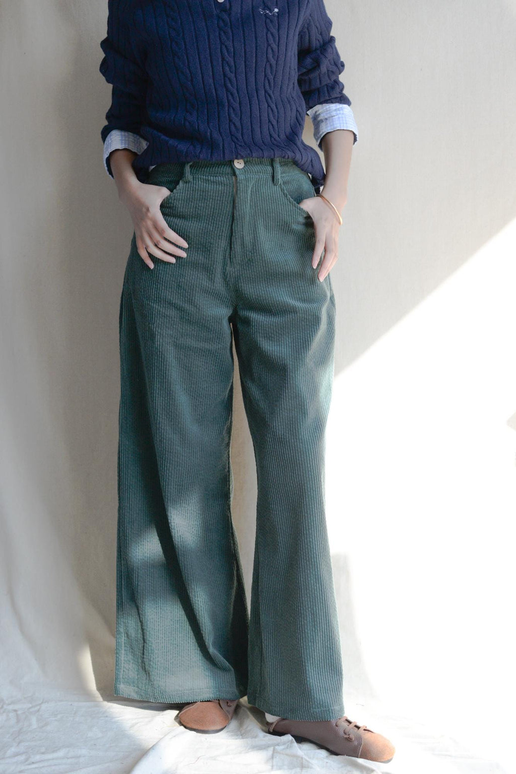 Ava Brown Cotton Wide-Leg Corduroy Pants — view 5