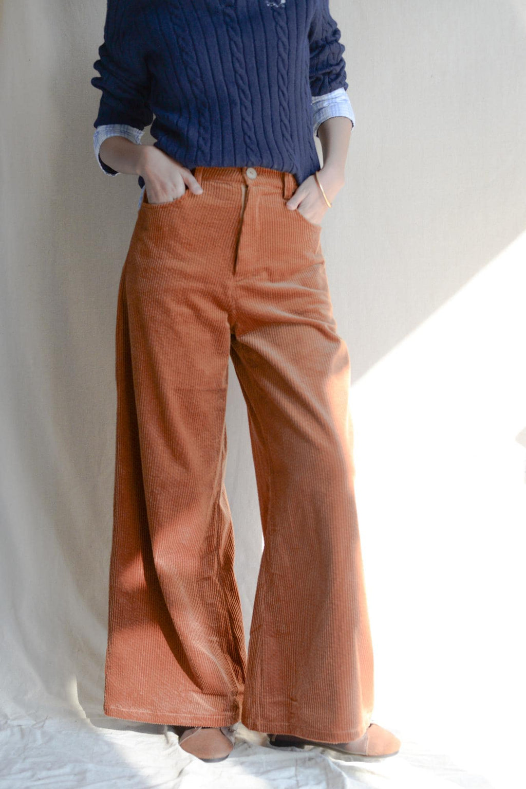 Ava Brown Cotton Wide-Leg Corduroy Pants — view 6