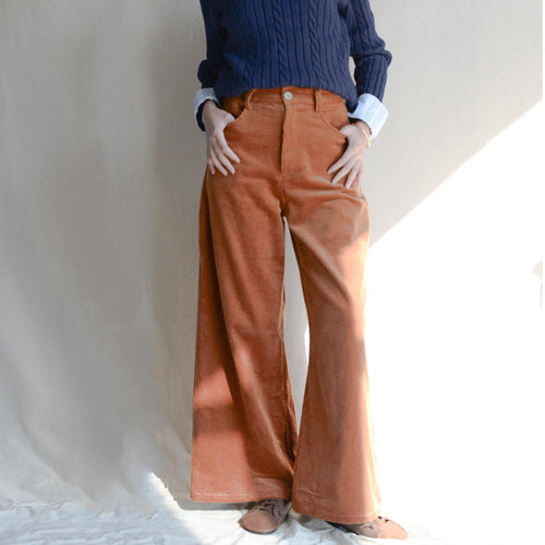 Ava Brown Cotton Wide-Leg Corduroy Pants — Strouse's
