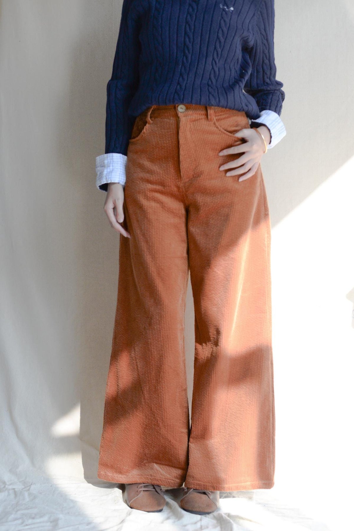 Ava Brown Cotton Wide-Leg Corduroy Pants — view 4