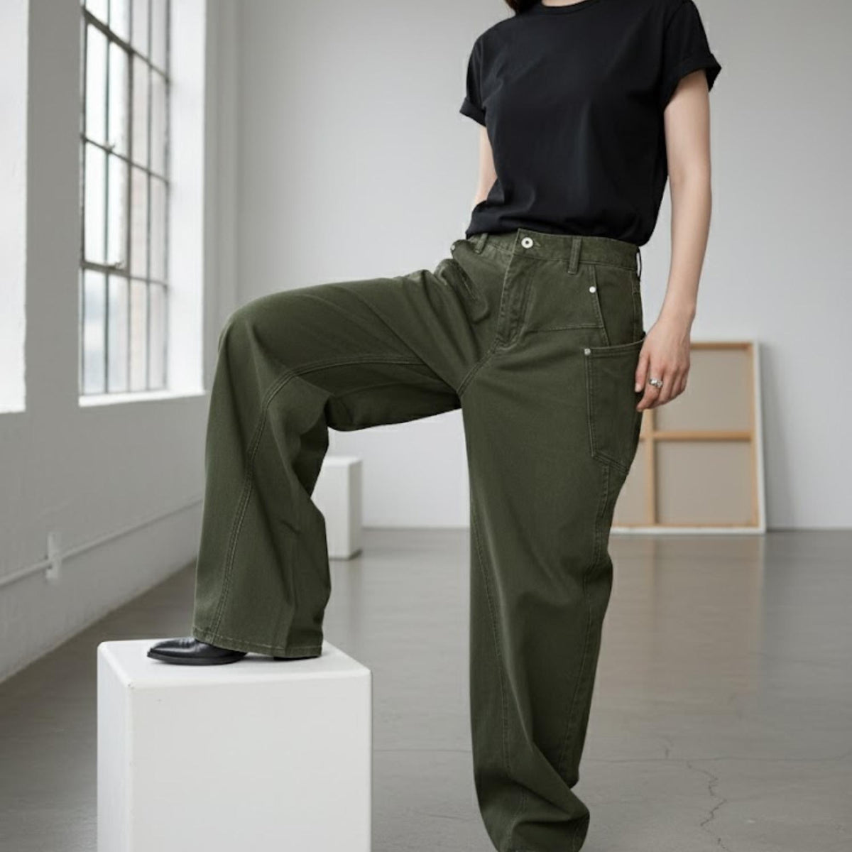 Anya Black Cotton Wide-Leg Pants — view 2