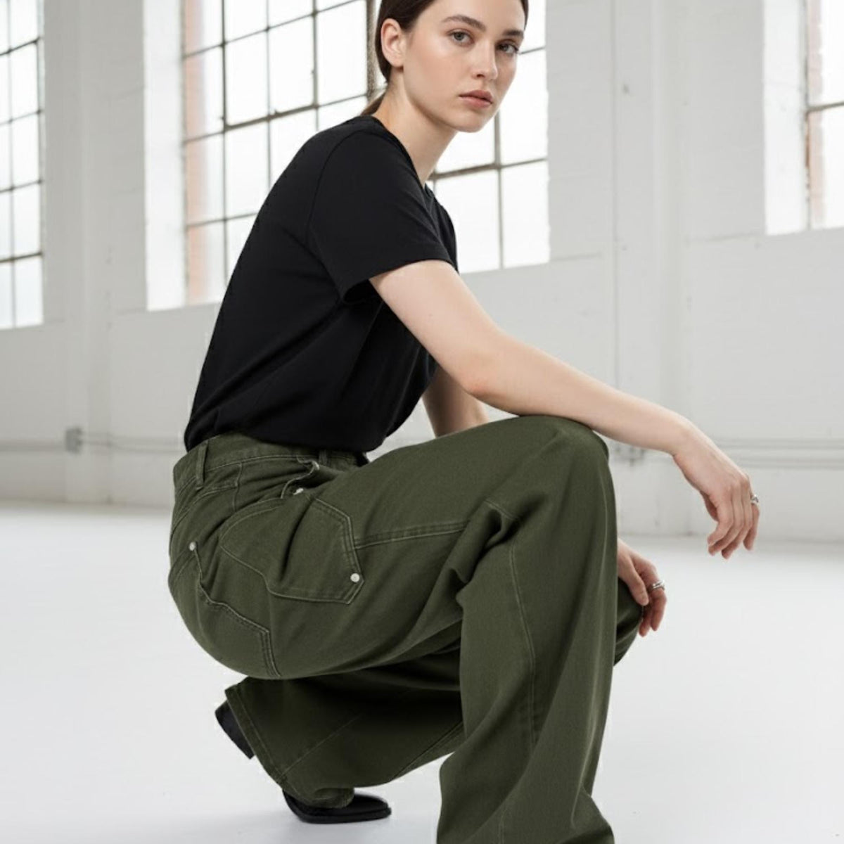 Anya Black Cotton Wide-Leg Pants — view 4
