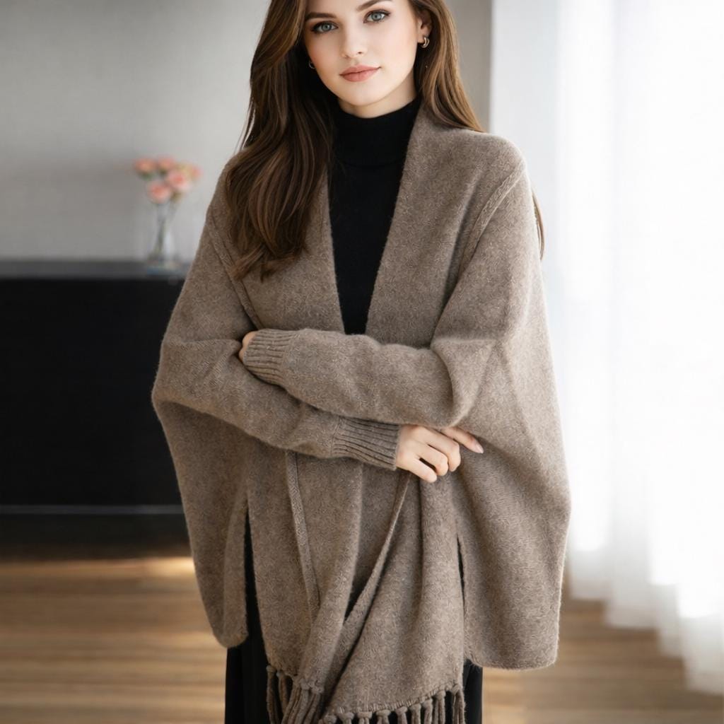 Flora Black Wool Wrap Cardigan — view 4