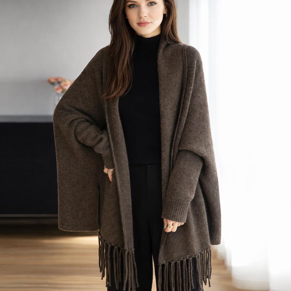 Flora Black Wool Wrap Cardigan — view 2