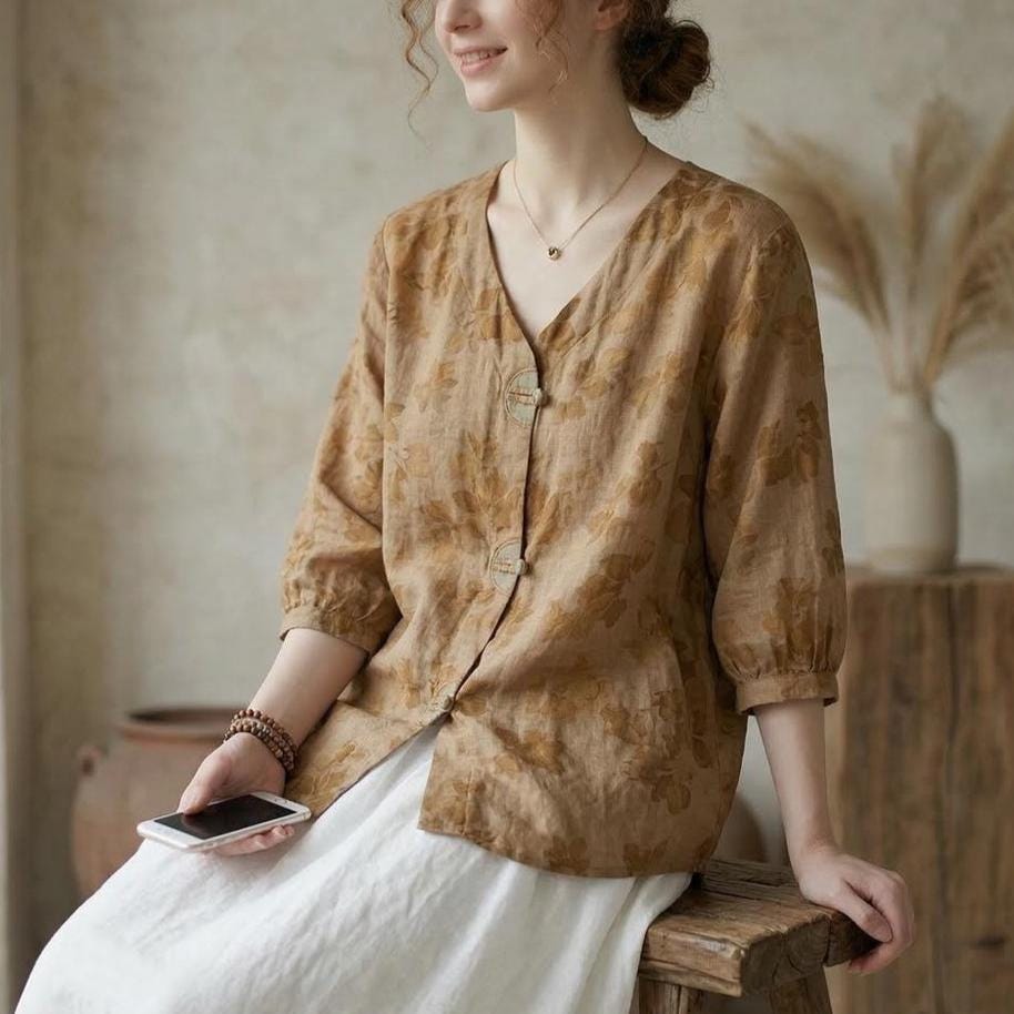 Joy Floral Linen Puff-Sleeve Blouse — Strouse's