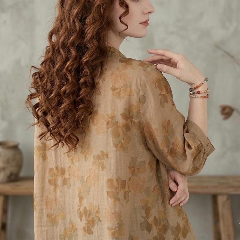 Joy Floral Linen Puff-Sleeve Blouse — view 5