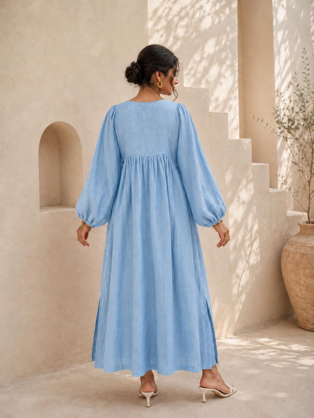 Tilly Light Blue Cotton Tunic Midi Dress — view 2