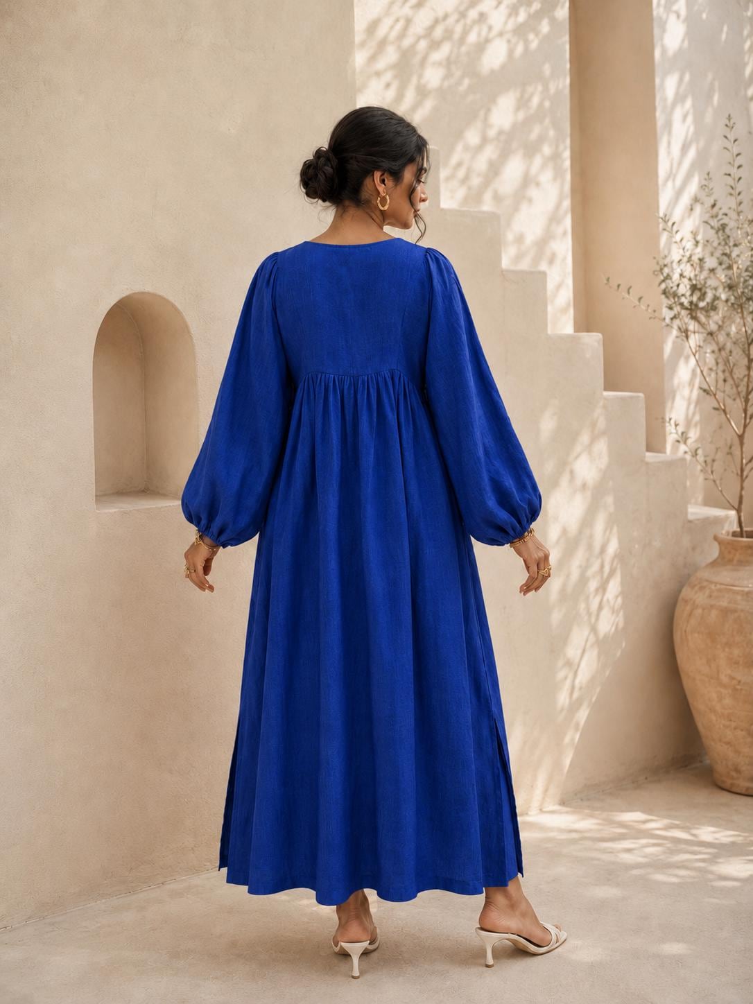 Poppy Navy Cotton Tunic Midi Dress — view 2