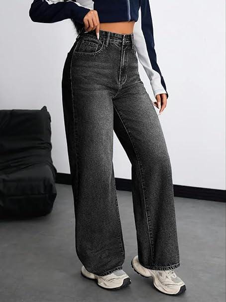 Nadia Black Denim Wide-Leg Jeans — Strouse's