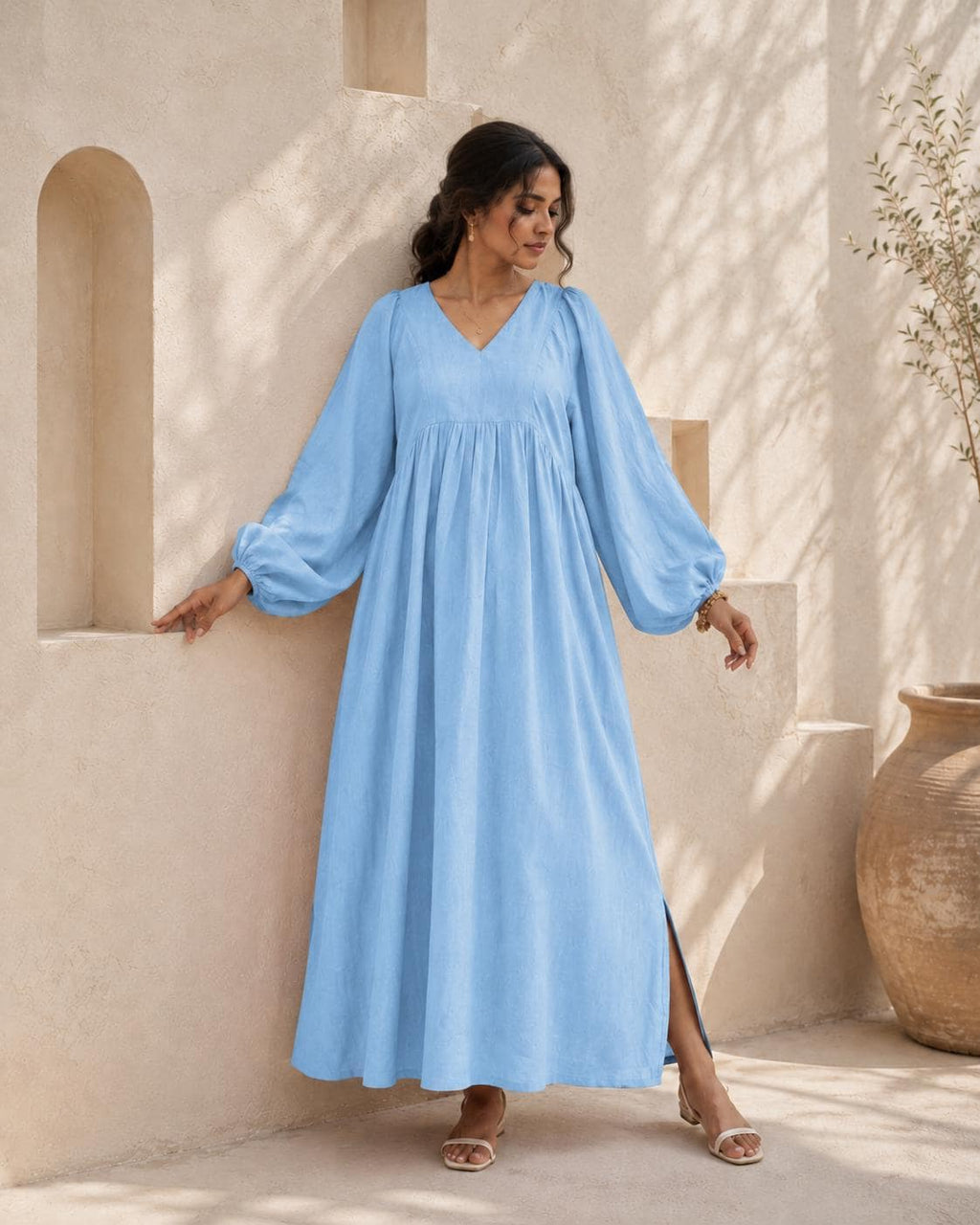 Tilly Light Blue Cotton Tunic Midi Dress — Strouse's