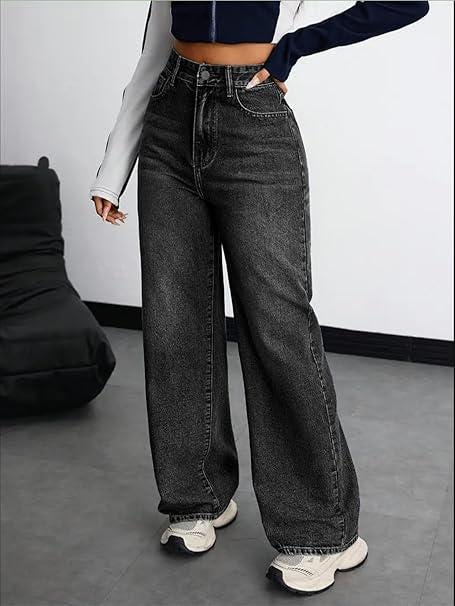 Nadia Black Denim Wide-Leg Jeans — view 2