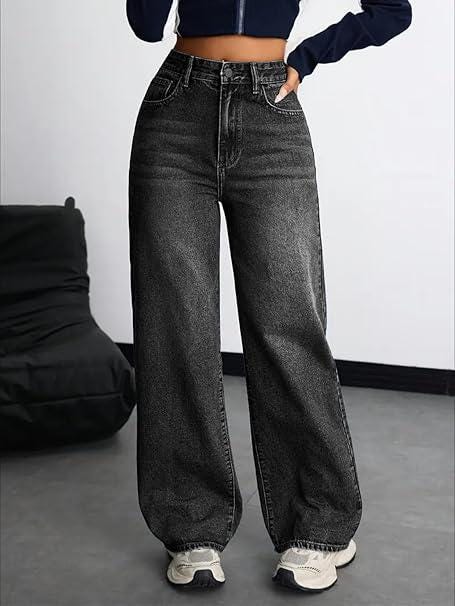 Nadia Black Denim Wide-Leg Jeans — view 3