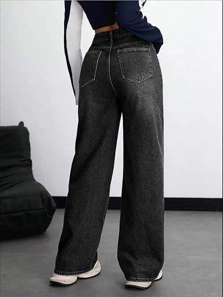 Nadia Black Denim Wide-Leg Jeans — view 4