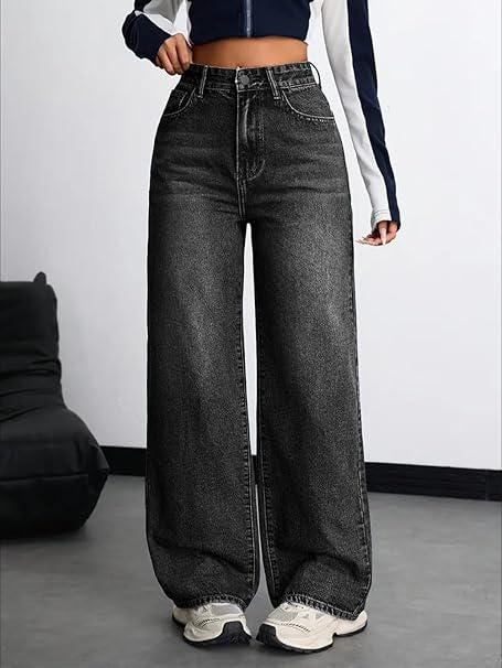 Nadia Black Denim Wide-Leg Jeans — view 5