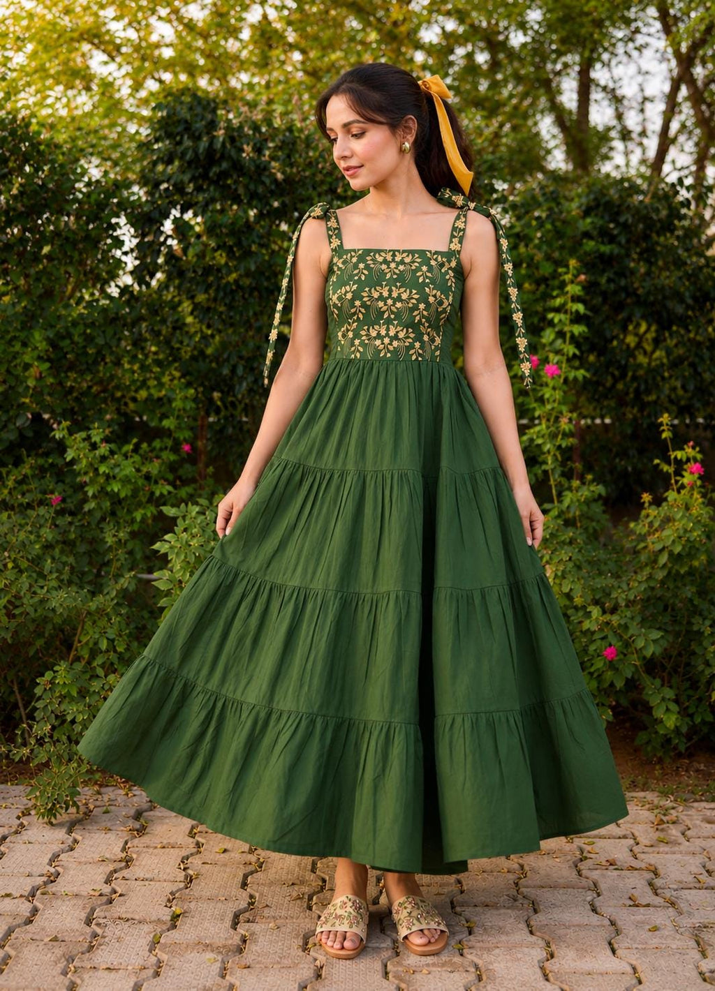 Nora Floral Cotton Tiered Maxi Dress — view 5