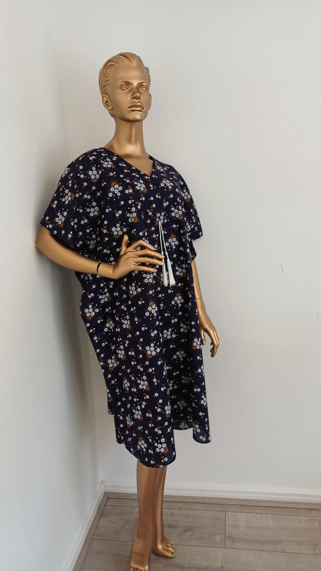 Margot Black Cotton Kaftan Midi Dress — view 2
