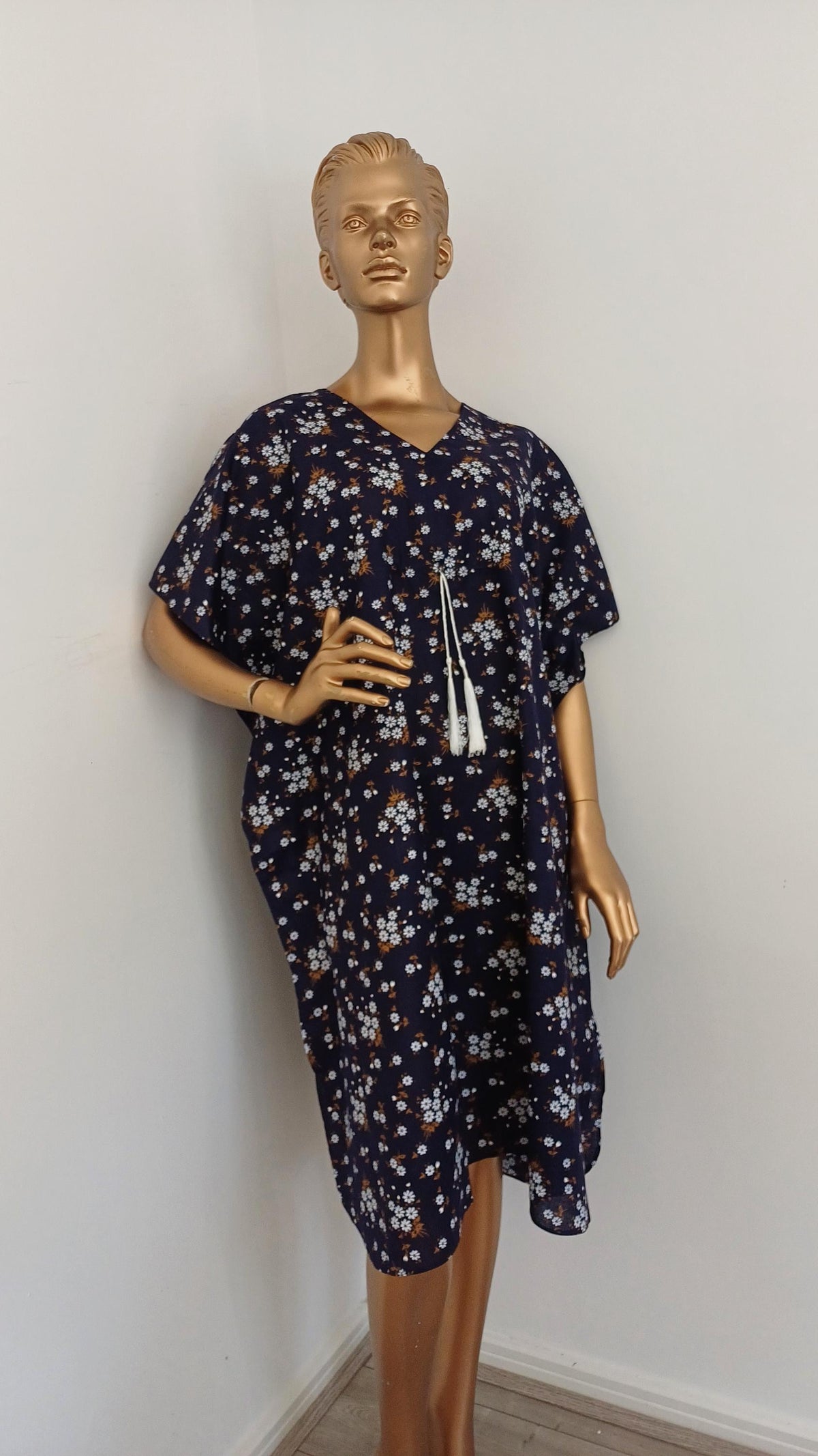 Margot Black Cotton Kaftan Midi Dress — view 3
