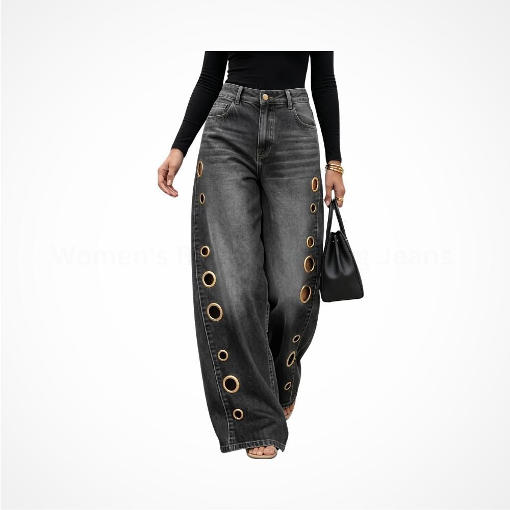 Grace Gray Denim Wide-Leg Jeans — view 5