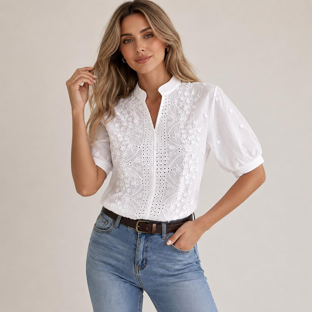 Liv White Lace Embroidered Shirt — Strouse's