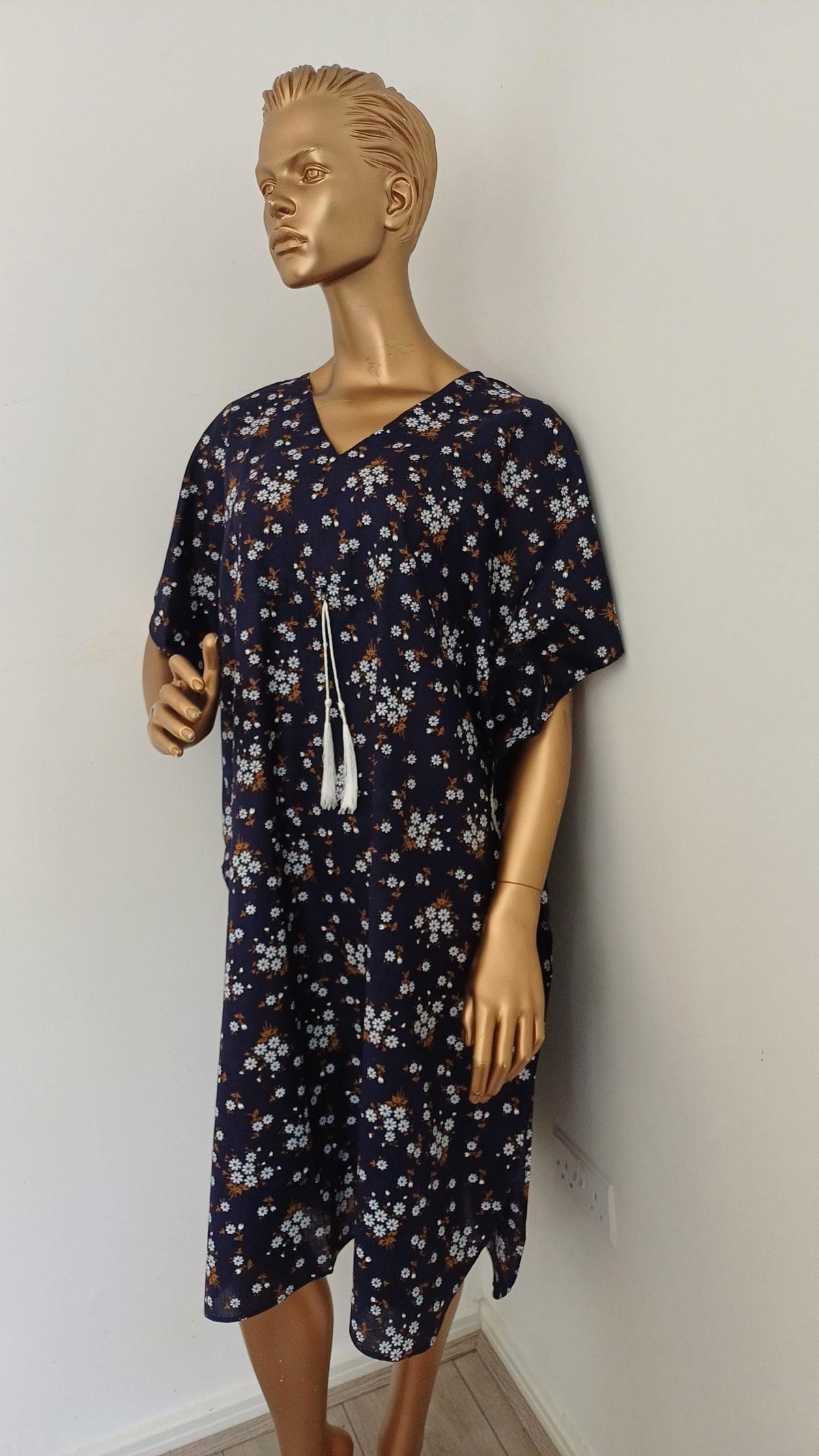 Margot Black Cotton Kaftan Midi Dress — view 4