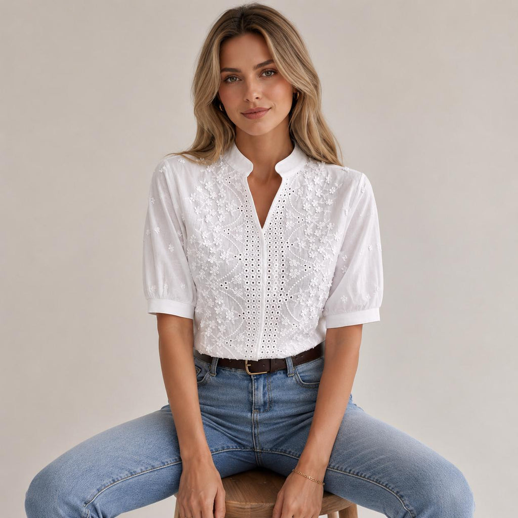 Liv White Lace Embroidered Shirt — view 3