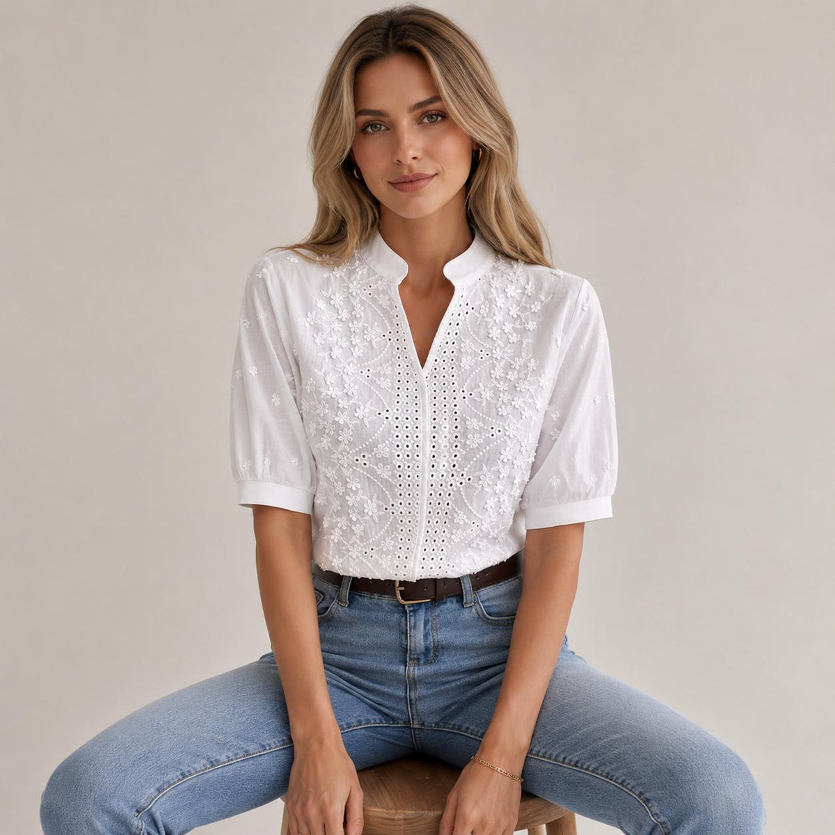 Liv White Lace Embroidered Shirt — view 3