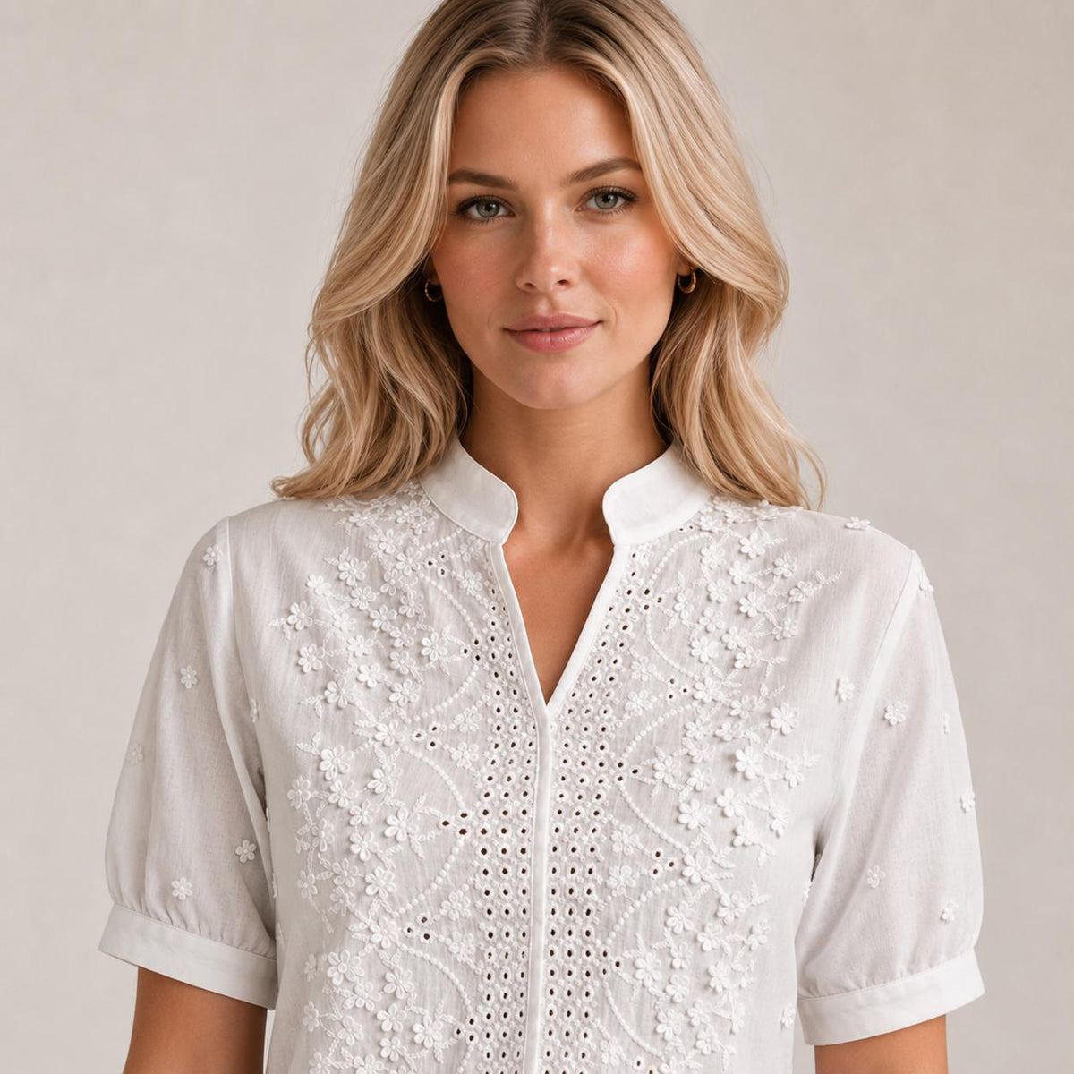 Liv White Lace Embroidered Shirt — view 2