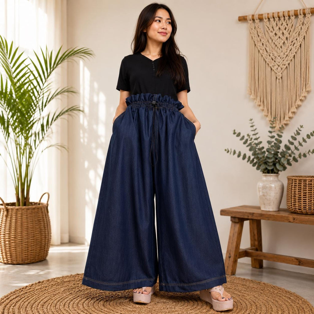 Della Navy Denim Wide-Leg Jeans — view 2