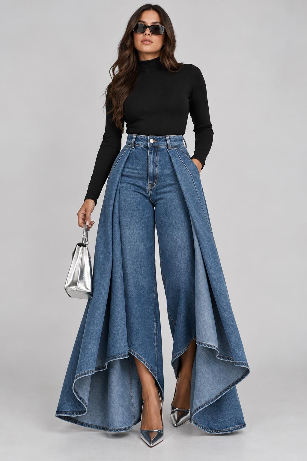 Sage Navy Denim Wide-Leg Jeans — view 4